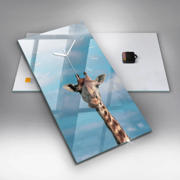 Ceas vertical de perete din sticlă Capul unei girafe pe cer