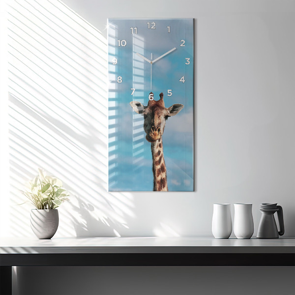 Ceas vertical de perete din sticlă Capul unei girafe pe cer