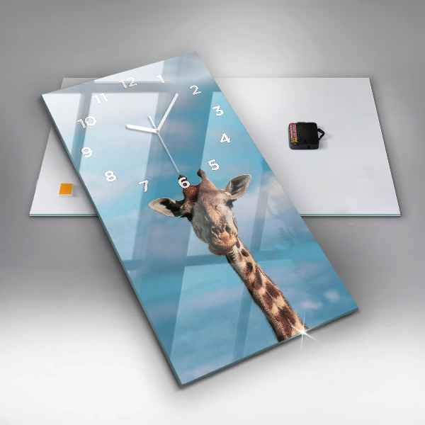Ceas vertical de perete din sticlă Capul unei girafe pe cer