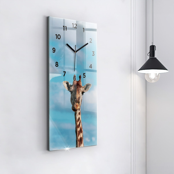 Ceas vertical de perete din sticlă Capul unei girafe pe cer