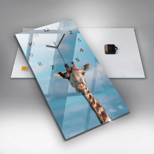 Ceas vertical de perete din sticlă Capul unei girafe pe cer