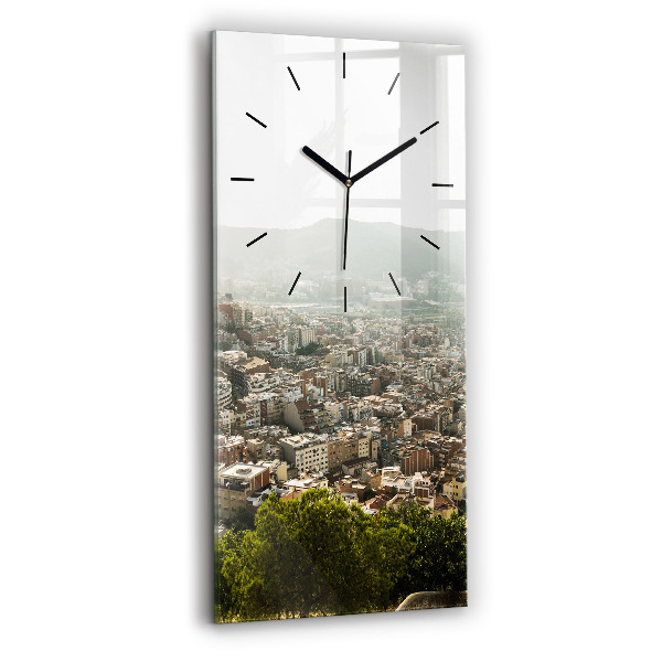 Ceas vertical de perete din sticlă Vedere Barcelona asupra Montjuic