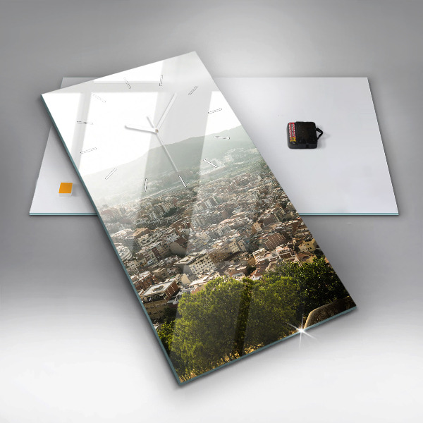 Ceas vertical de perete din sticlă Vedere Barcelona asupra Montjuic