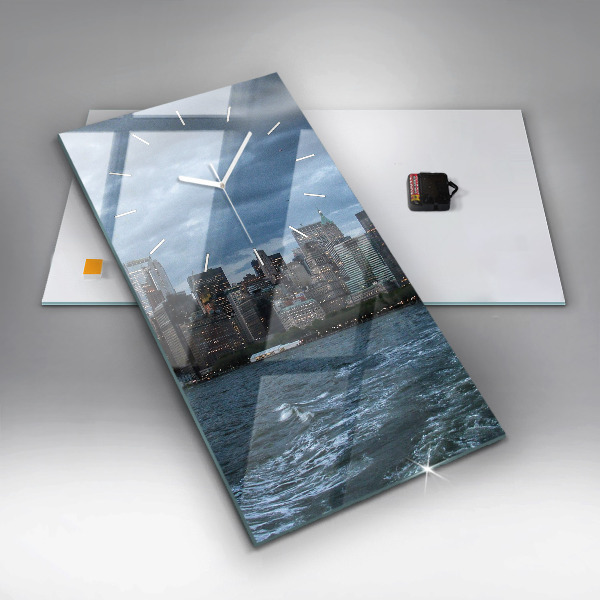 Ceas vertical de perete din sticlă Panorama New York-ului
