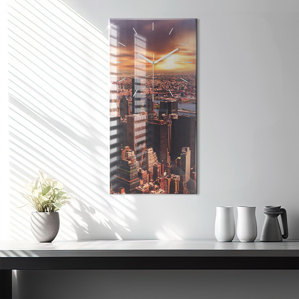 Ceas vertical de perete din sticlă Panorama orasului apusului
