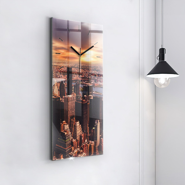 Ceas vertical de perete din sticlă Panorama orasului apusului
