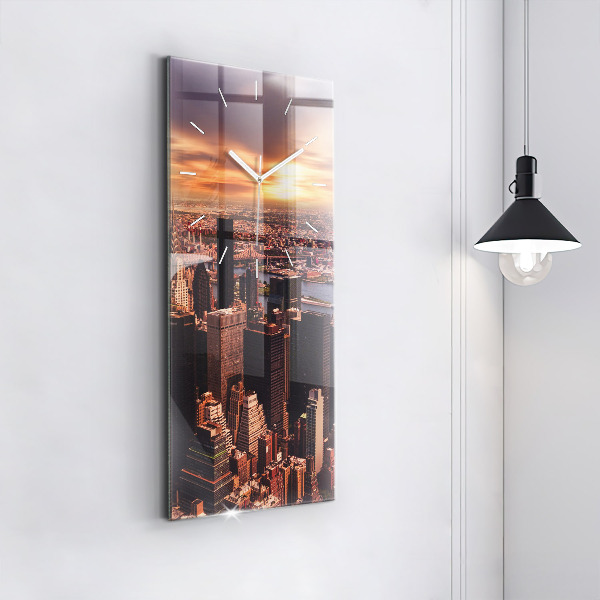 Ceas vertical de perete din sticlă Panorama orasului apusului