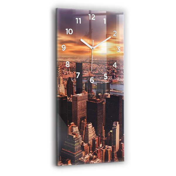 Ceas vertical de perete din sticlă Panorama orasului apusului