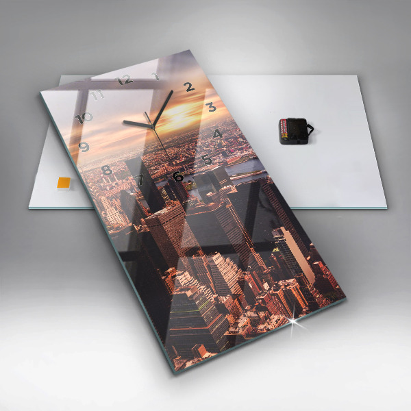 Ceas vertical de perete din sticlă Panorama orasului apusului