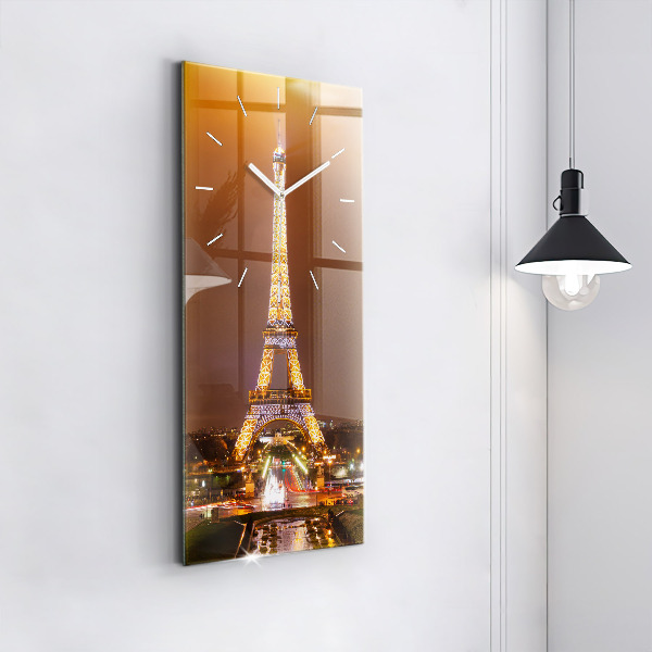 Ceas vertical de perete din sticlă Turnul Eiffel iluminat
