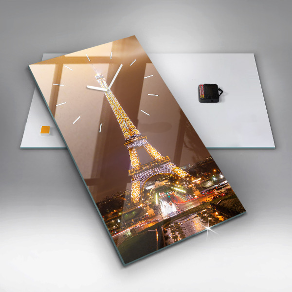 Ceas vertical de perete din sticlă Turnul Eiffel iluminat