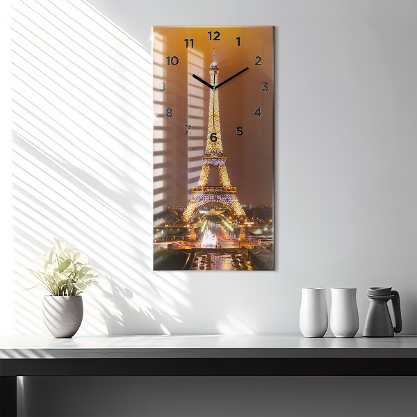 Ceas vertical de perete din sticlă Turnul Eiffel iluminat