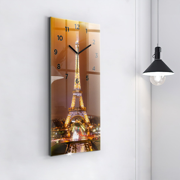 Ceas vertical de perete din sticlă Turnul Eiffel iluminat