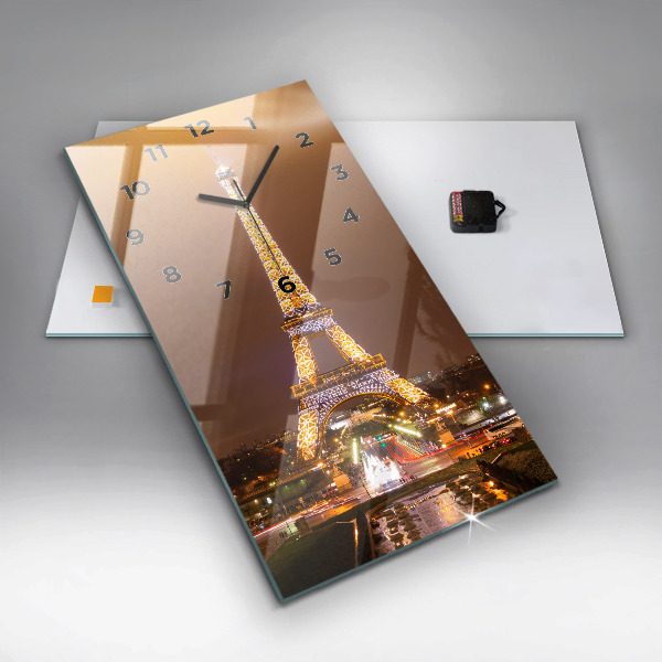 Ceas vertical de perete din sticlă Turnul Eiffel iluminat