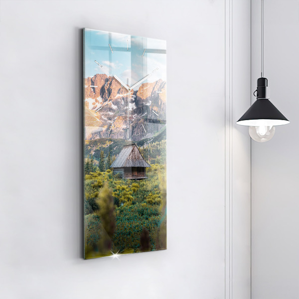 Ceas vertical de perete din sticlă Cabană în Munții Tatra