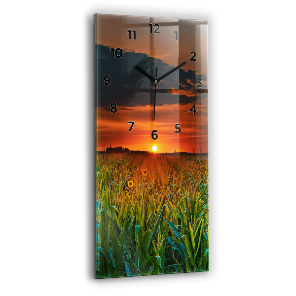 Ceas vertical de perete din sticlă Floarea soarelui în pajiște