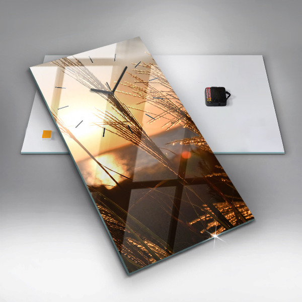 Ceas vertical de perete din sticlă Grâu în soarele auriu