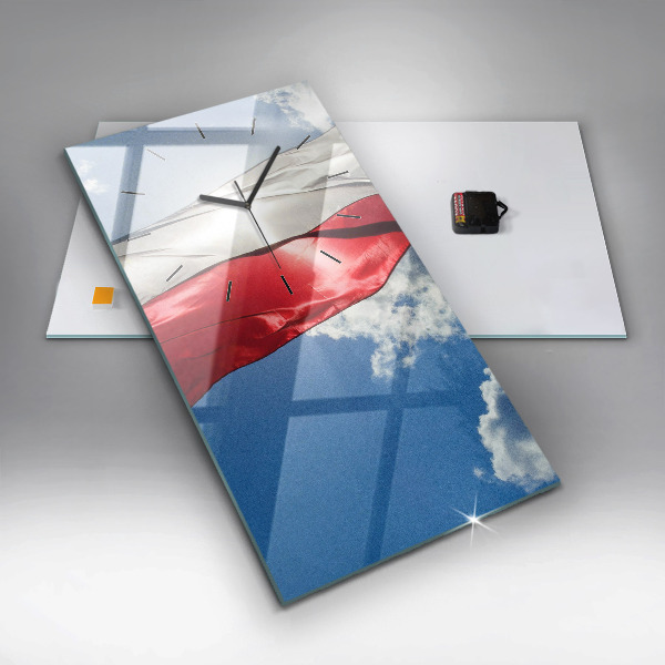 Ceas vertical de perete din sticlă Steagul polonez pe cer