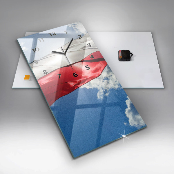 Ceas vertical de perete din sticlă Steagul polonez pe cer