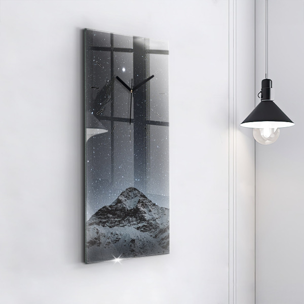 Ceas vertical de perete din sticlă Munte sub stele