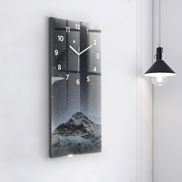 Ceas vertical de perete din sticlă Munte sub stele