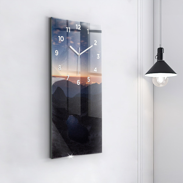 Ceas vertical de perete din sticlă Munții la apus
