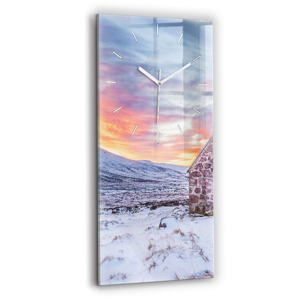 Ceas vertical de perete din sticlă Cabană la munte
