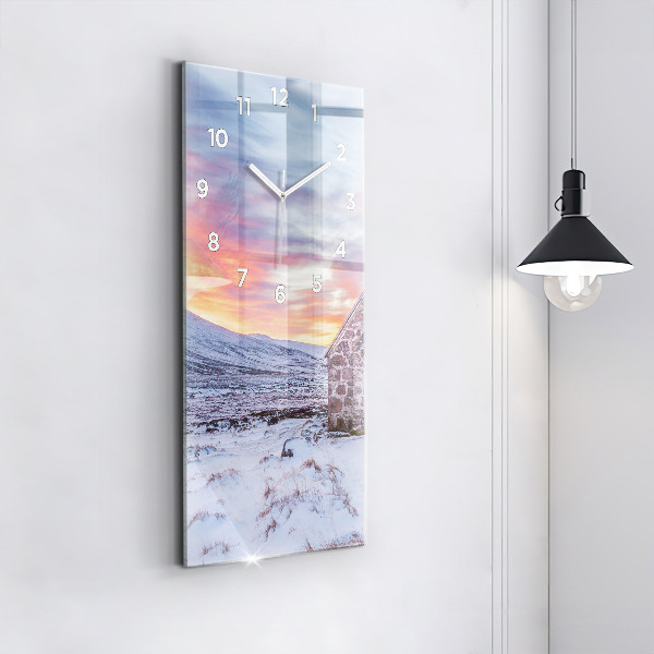 Ceas vertical de perete din sticlă Cabană la munte