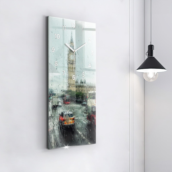 Ceas vertical de perete din sticlă Londra ploioasă