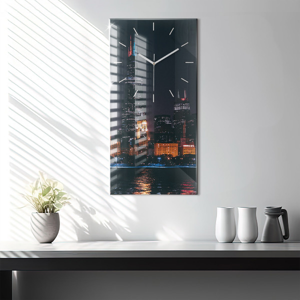Ceas vertical de perete din sticlă Peisajul urban din Chicago