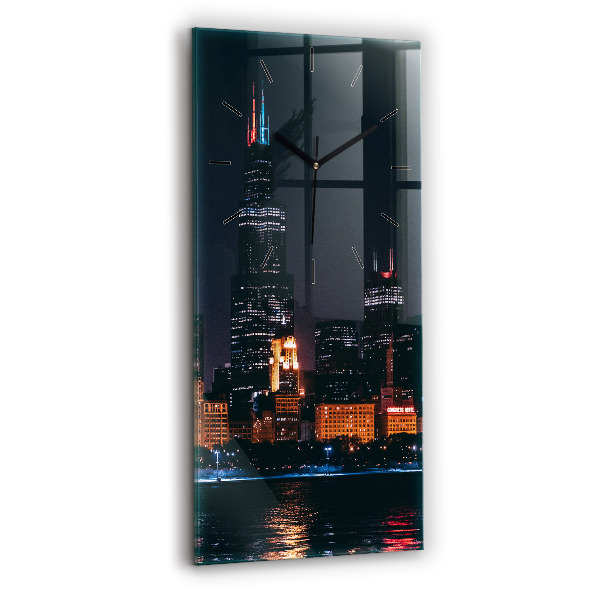 Ceas vertical de perete din sticlă Peisajul urban din Chicago