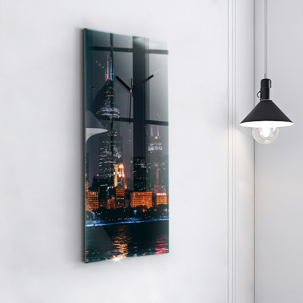 Ceas vertical de perete din sticlă Peisajul urban din Chicago