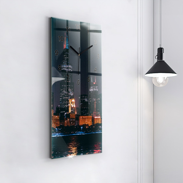 Ceas vertical de perete din sticlă Peisajul urban din Chicago