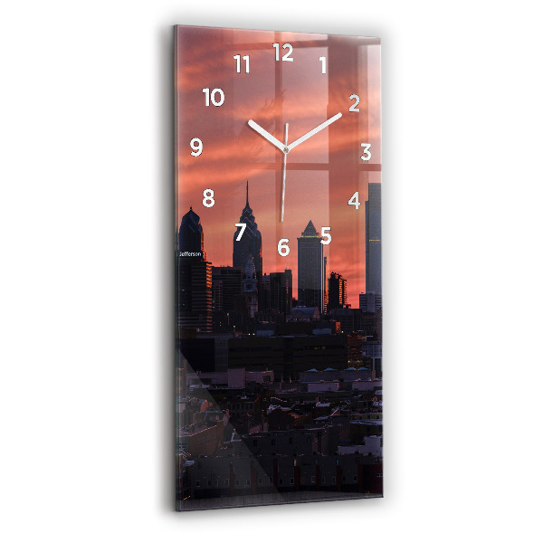 Ceas vertical de perete din sticlă Orizontul orașului Philadelphia