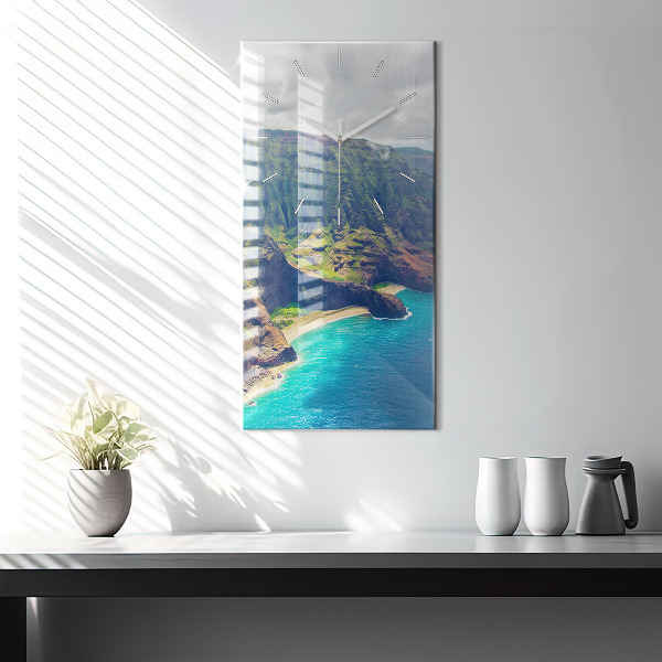 Ceas vertical de perete din sticlă Marea în Hawaii