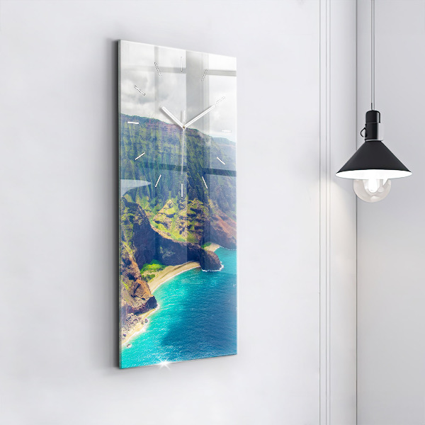 Ceas vertical de perete din sticlă Marea în Hawaii