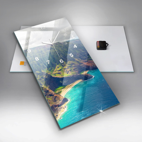 Ceas vertical de perete din sticlă Marea în Hawaii
