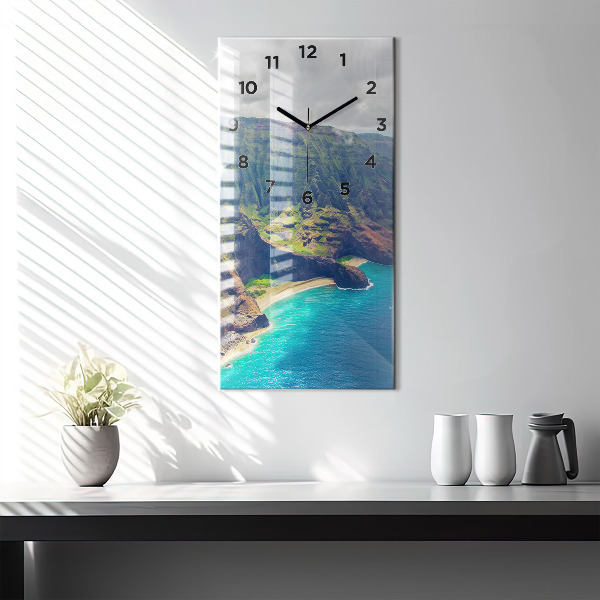 Ceas vertical de perete din sticlă Marea în Hawaii