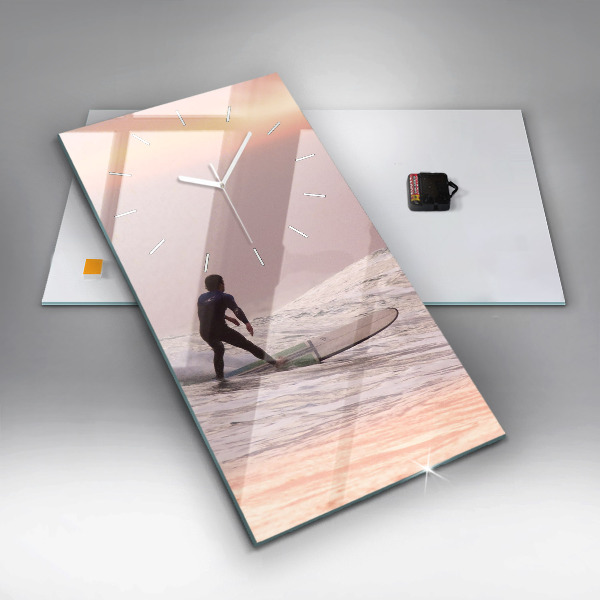 Ceas vertical de perete din sticlă Surfer în Hawaii