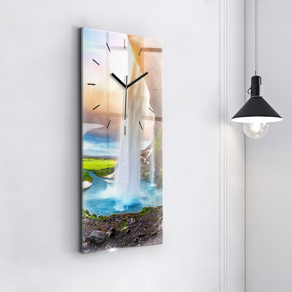 Ceas vertical de perete din sticlă Cascada în Islanda