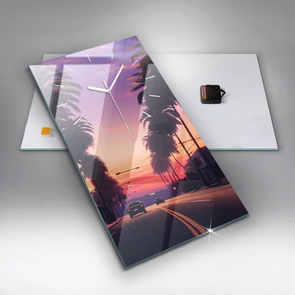 Ceas vertical de perete din sticlă Apus de soare în LA