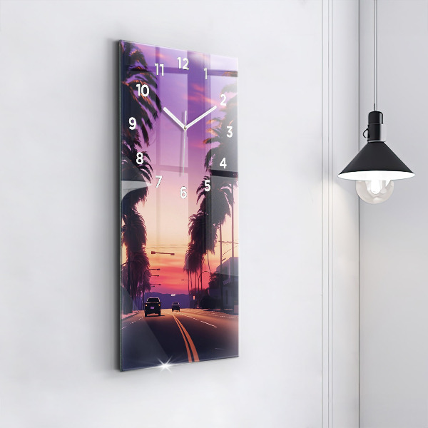 Ceas vertical de perete din sticlă Apus de soare în LA