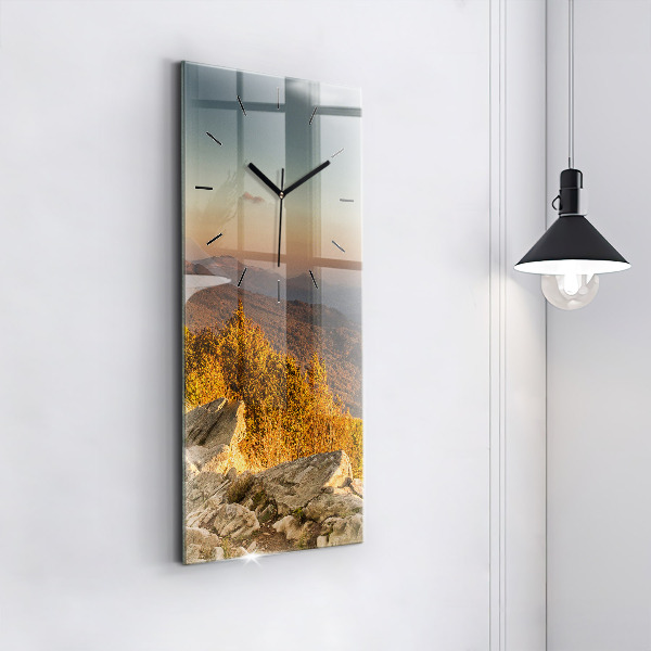 Ceas vertical de perete din sticlă Munții Bieszczady
