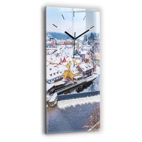Ceas vertical de perete din sticlă Panorama orasului iarna