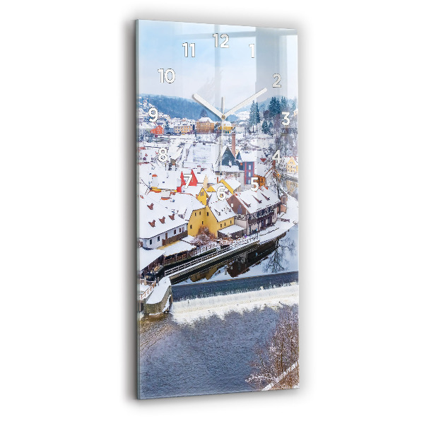 Ceas vertical de perete din sticlă Panorama orasului iarna