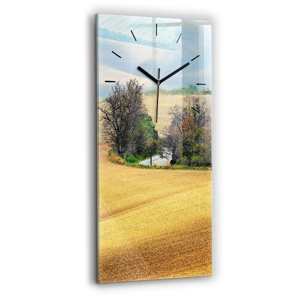 Ceas vertical de perete din sticlă Peisaj rural din Moravia