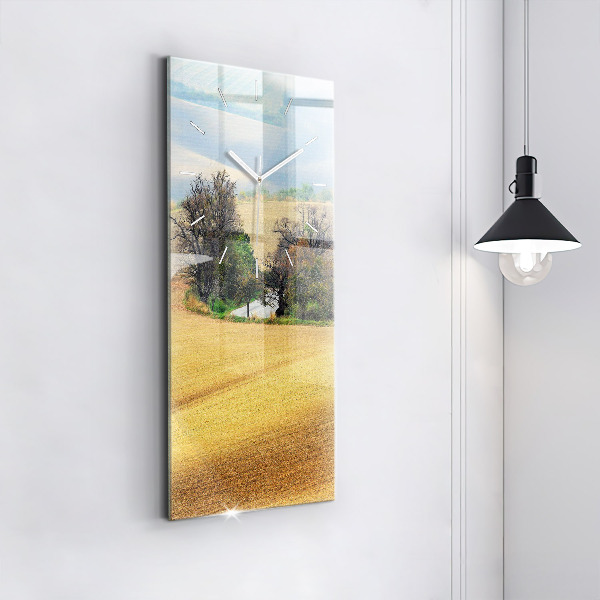 Ceas vertical de perete din sticlă Peisaj rural din Moravia