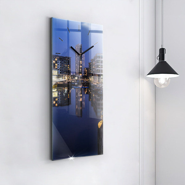 Ceas vertical de perete din sticlă Orașul iluminat noaptea
