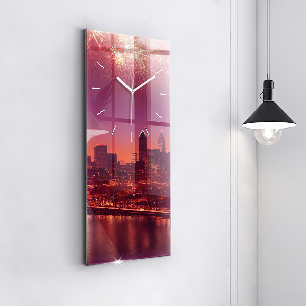Ceas vertical de perete din sticlă Oraș noaptea în Philadelphia