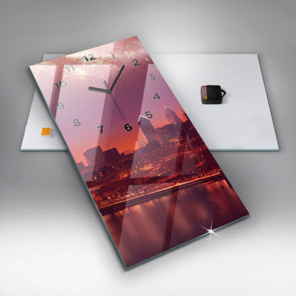 Ceas vertical de perete din sticlă Oraș noaptea în Philadelphia